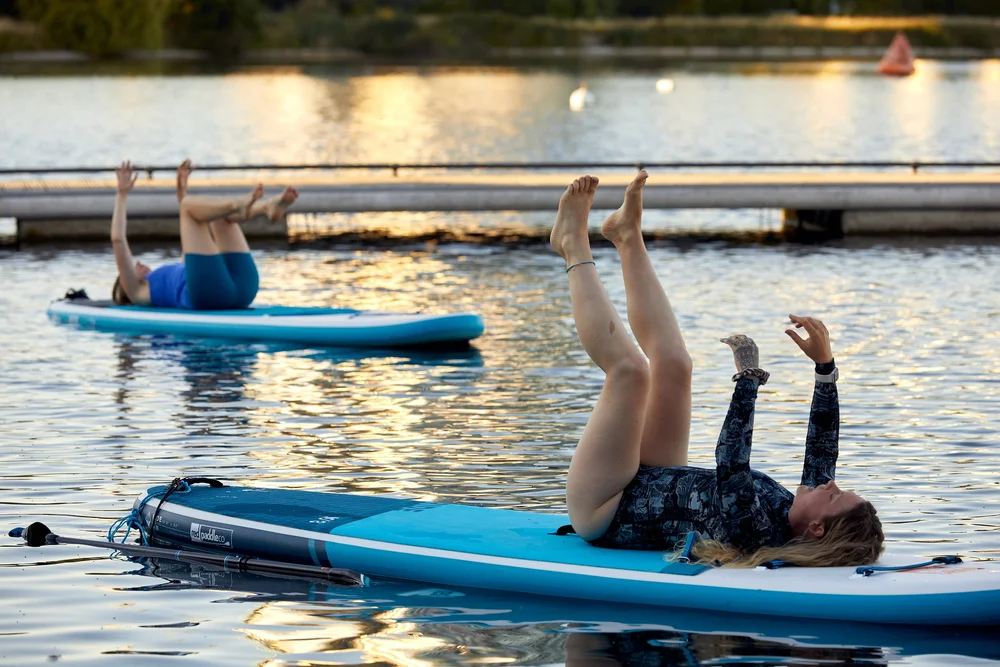 Yoga pose on paddleboard West Reservoir
