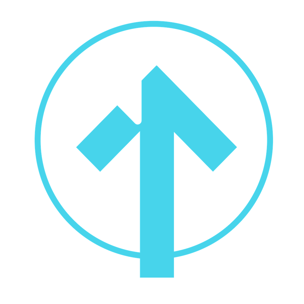 A blue arrow pointing upward enclosed in a blue circle with a black background. Smash Sales