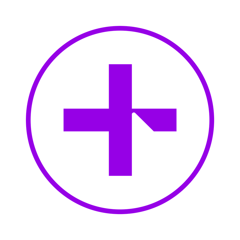 Purple cross emblem inside a purple circular border on a black background. Smash Product