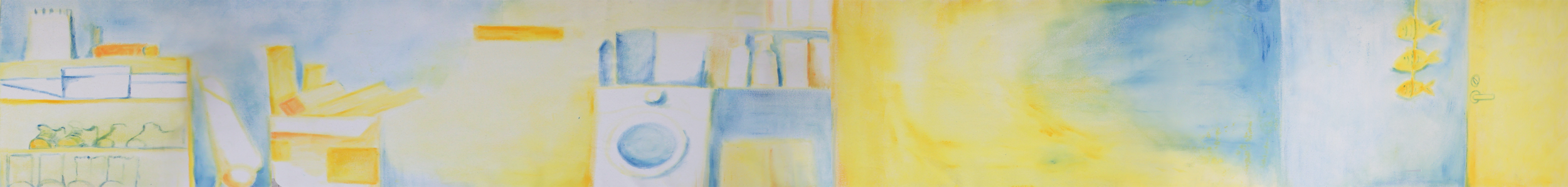 Home, 2025, Acrylic on unframed and unstretched canvas installation, 70 × 1500 cm 