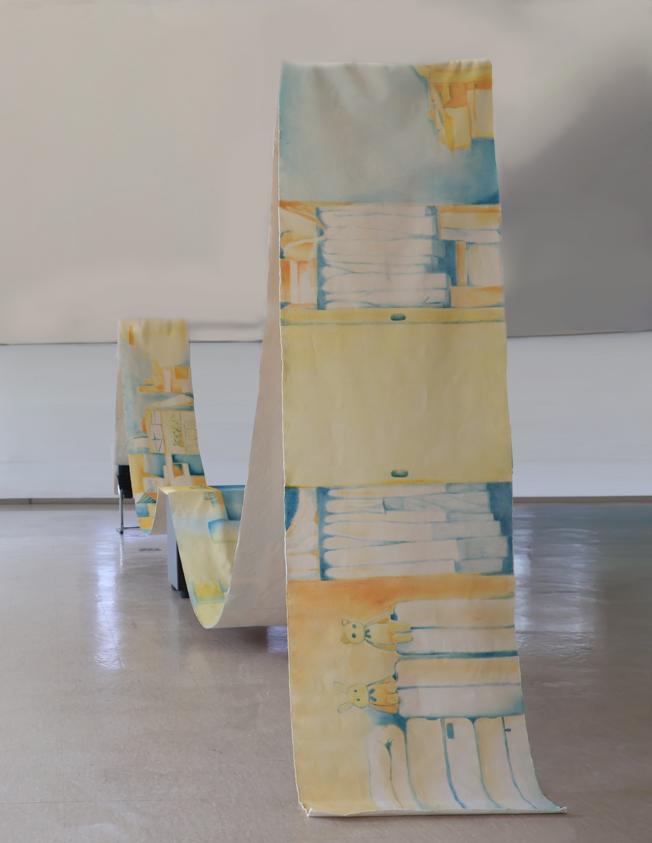 Home, 2025, Acrylic on unframed and unstretched canvas installation, 70 × 1500 cm