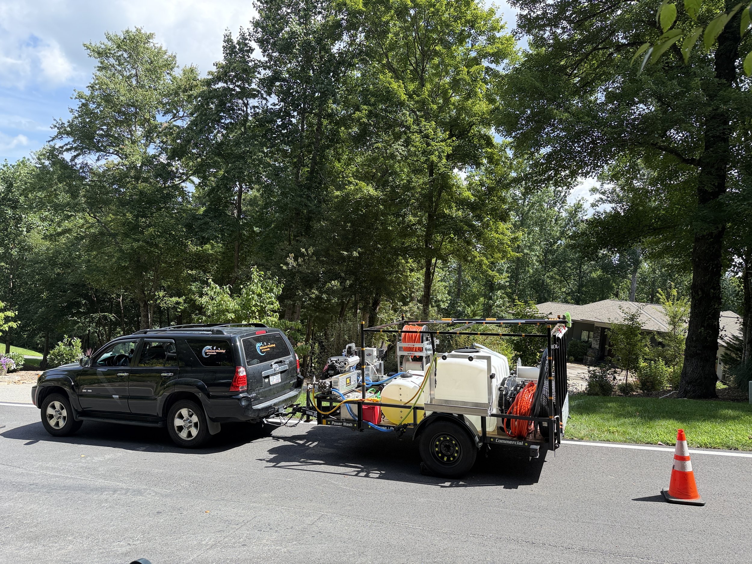 James' trailer preparing for a house wash in the Cliffs at Walnut Cove.