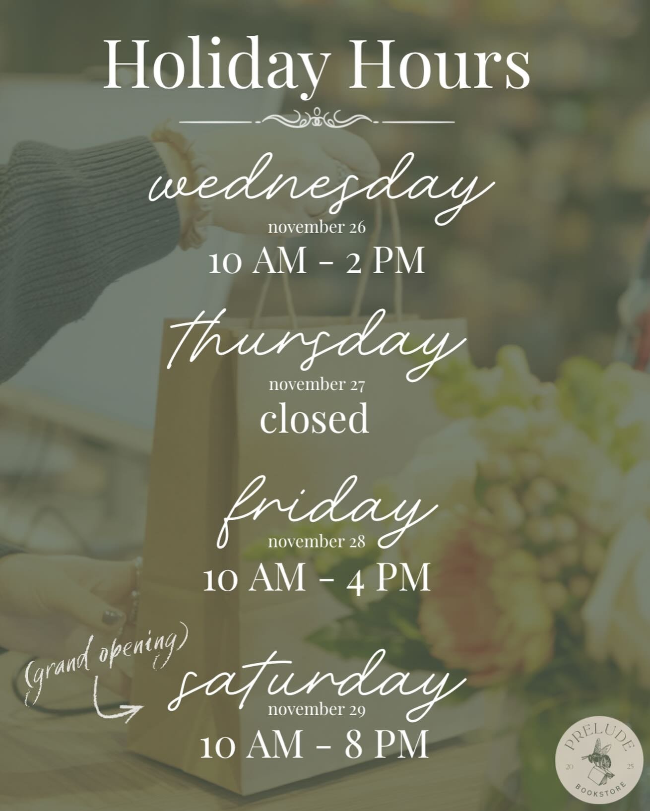 Happy Thanksgiving! 🍂 We will be closed on Thursday and open limited hours Friday as we put the finishing touches together for our Grand Opening THIS Saturday! We hope your break is full of delicious food, cozy rest, and a few good chapters. ✨📖

#p