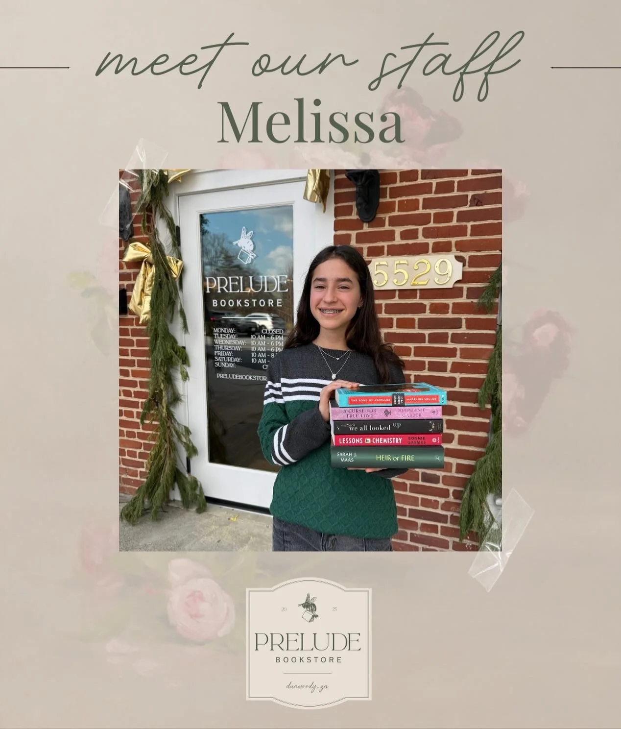 Meet our bookseller Melissa! ✨
When Melissa isn&rsquo;t at Prelude she&rsquo;s reading romance novels, cooking, and hanging out with friends. 💞
Stop by the store and check out Melissa&rsquo;s favorite reads of 2025! 📚
1. Heir of Fire by Sarah J. Ma