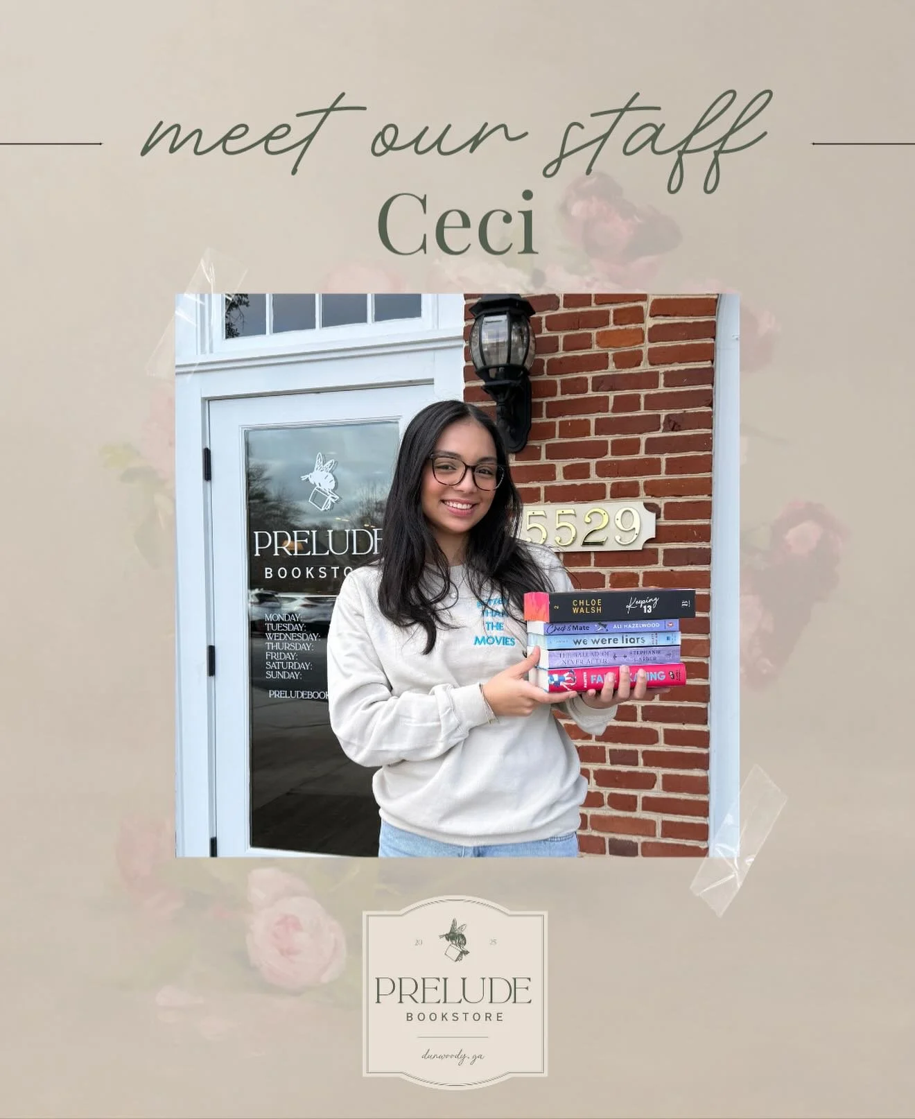 Meet our bookseller Ceci! ✨
When Ceci isn&rsquo;t at Prelude she&rsquo;s dancing, watching F1, and listening to music. 🎶 
Come chat with Ceci about your favorite romance book and check out her favorite books from 2025! 📚
1. Fake Skating by Lynn Pai