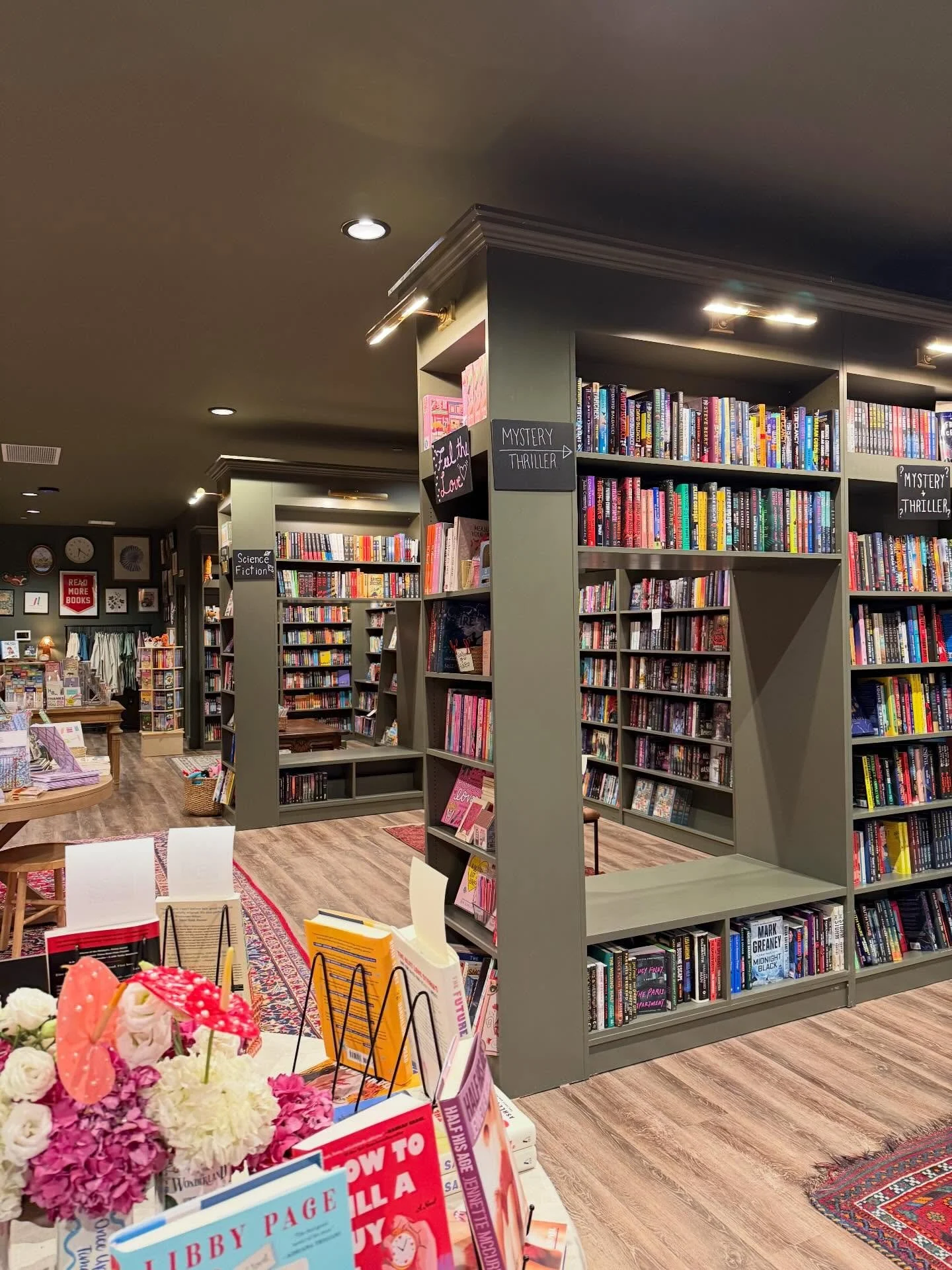 What&rsquo;s better than a bookstore full of books? Making room for even more books! 📚✨ Last week we added FOUR new shelves and expanded our mystery &amp; thriller, fantasy, sci-fi, YA, and middle grade sections! Stop by and browse our new selection