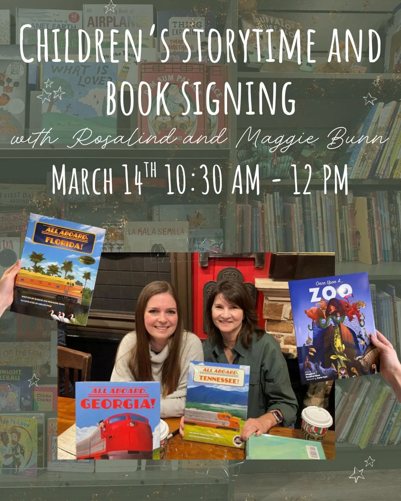 All aboard! 🚂✨ Join us on March 14th for a very special storytime with authors Rosalind and Maggie Bunn! Storytime begins at 10:30 AM, and after the cozy reading they&rsquo;ll be hanging around to sign books until 12 PM. Come say hello, hear a story