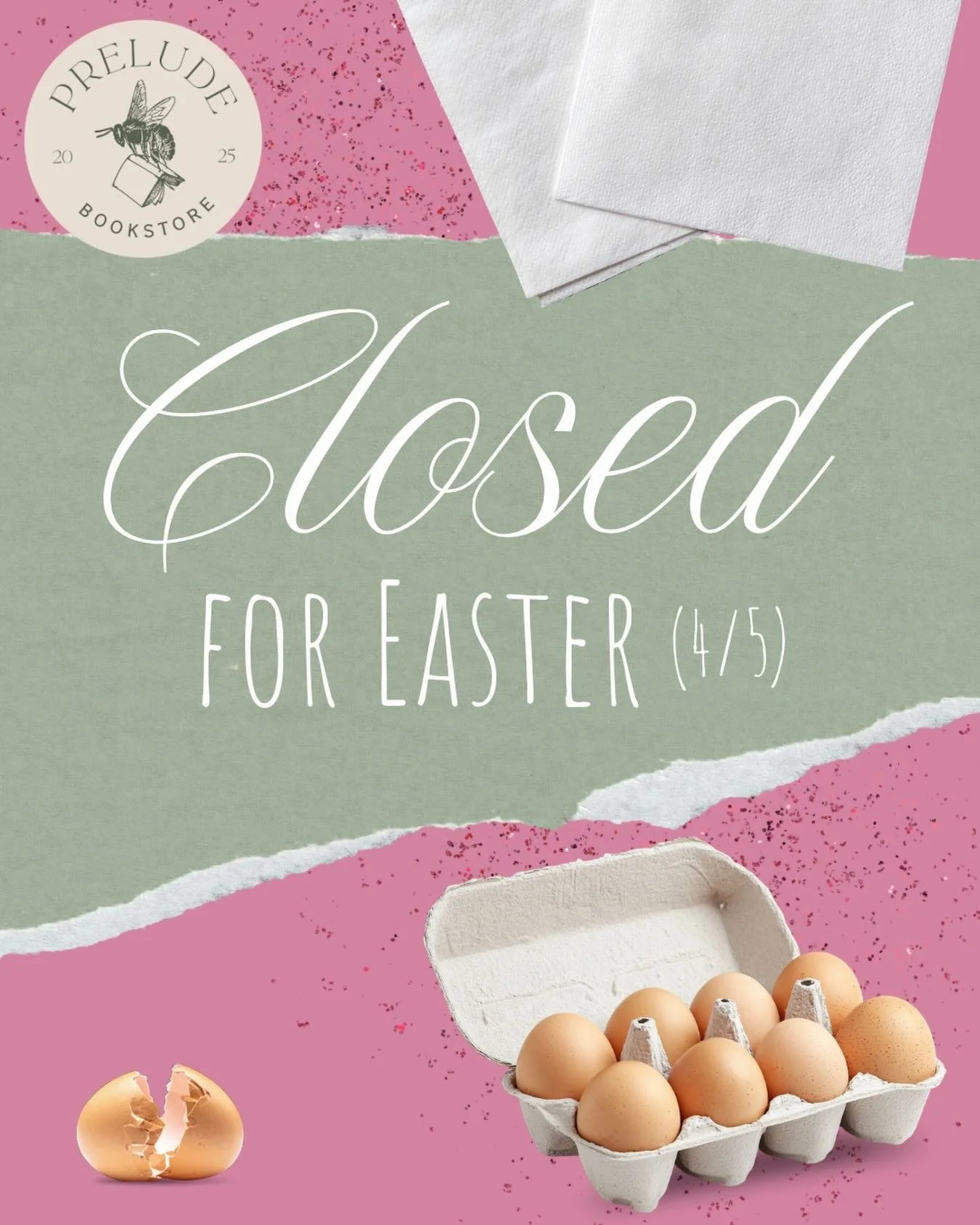We&rsquo;re closed for Easter, but we&rsquo;re open all day Saturday!! Swing by for some last minute Easter goodies or a fun spring read! 🌷✨🥚

#preludebookstore #dunwoodyga #atlanta #atlantabookstores #shoplocal