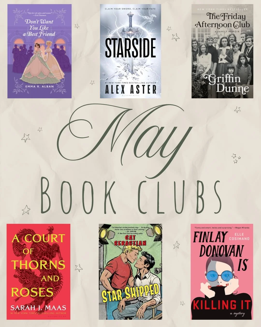 May book clubs are here!! This month we have three NEW book clubs: ACOTAR, Memoir, and Queer Book Club! ✨ We&rsquo;ve pressed pause on a few of our other book clubs to make way for the new ones. 
Be on the lookout for more news about and summer progr