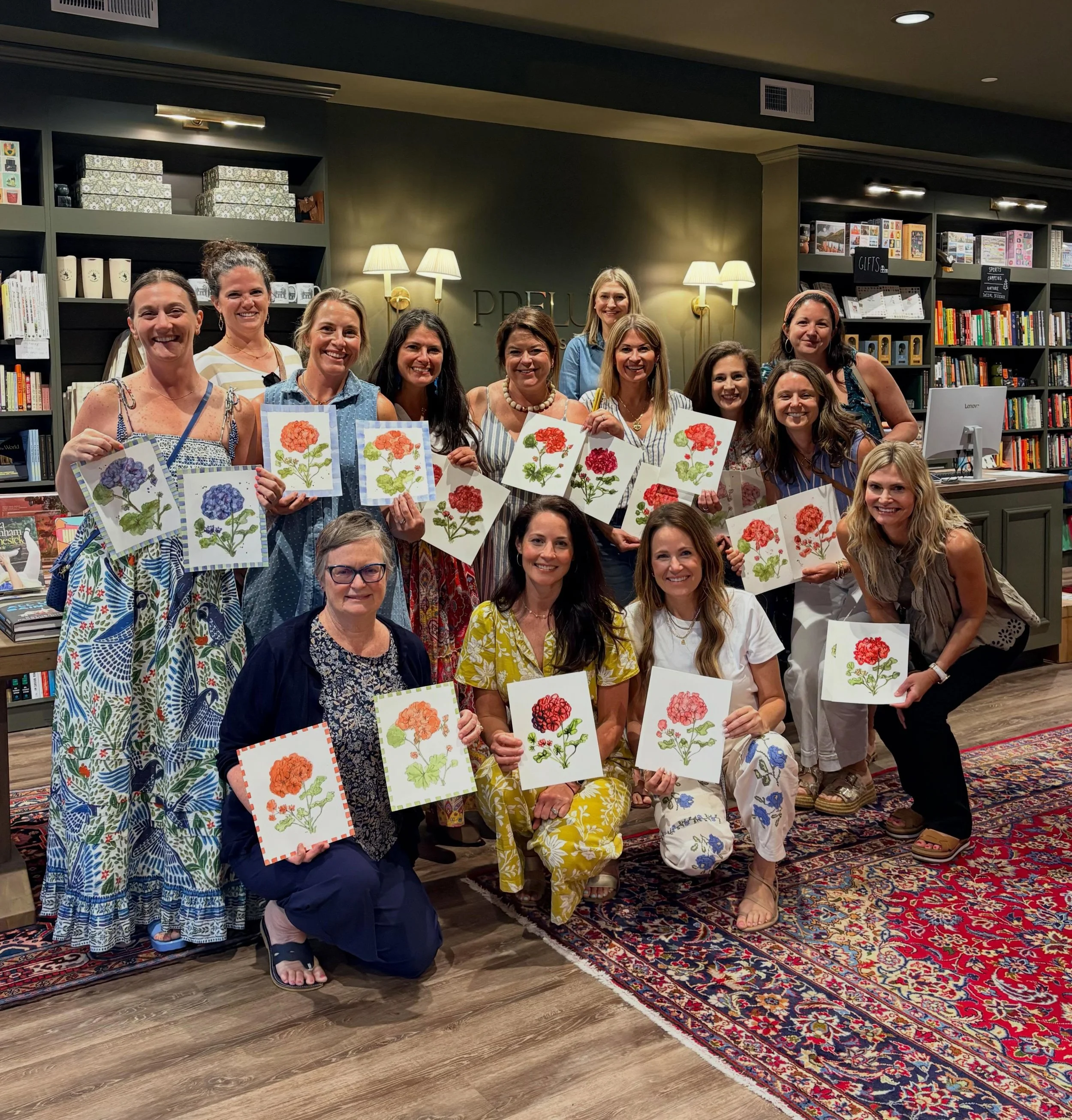 We loved hosting the first of our Summer Art Series with the talented and lovely @marthadouglas_art !! This group received all the supplies and guidance to watercolor geraniums in red and pink, taking home two completed works to display. Who knew Dun