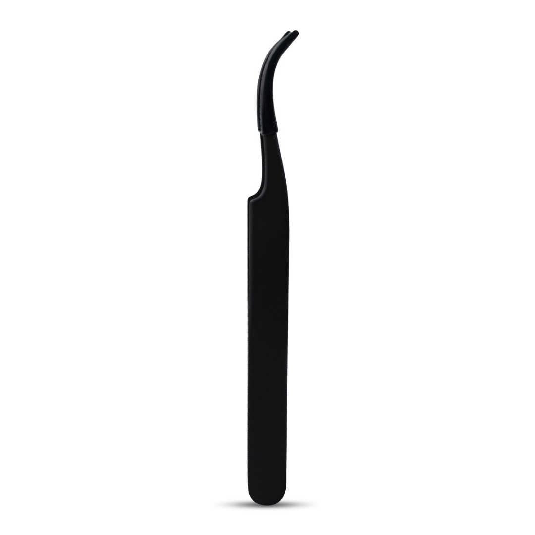 Black plastic tongue scraper with curved edge