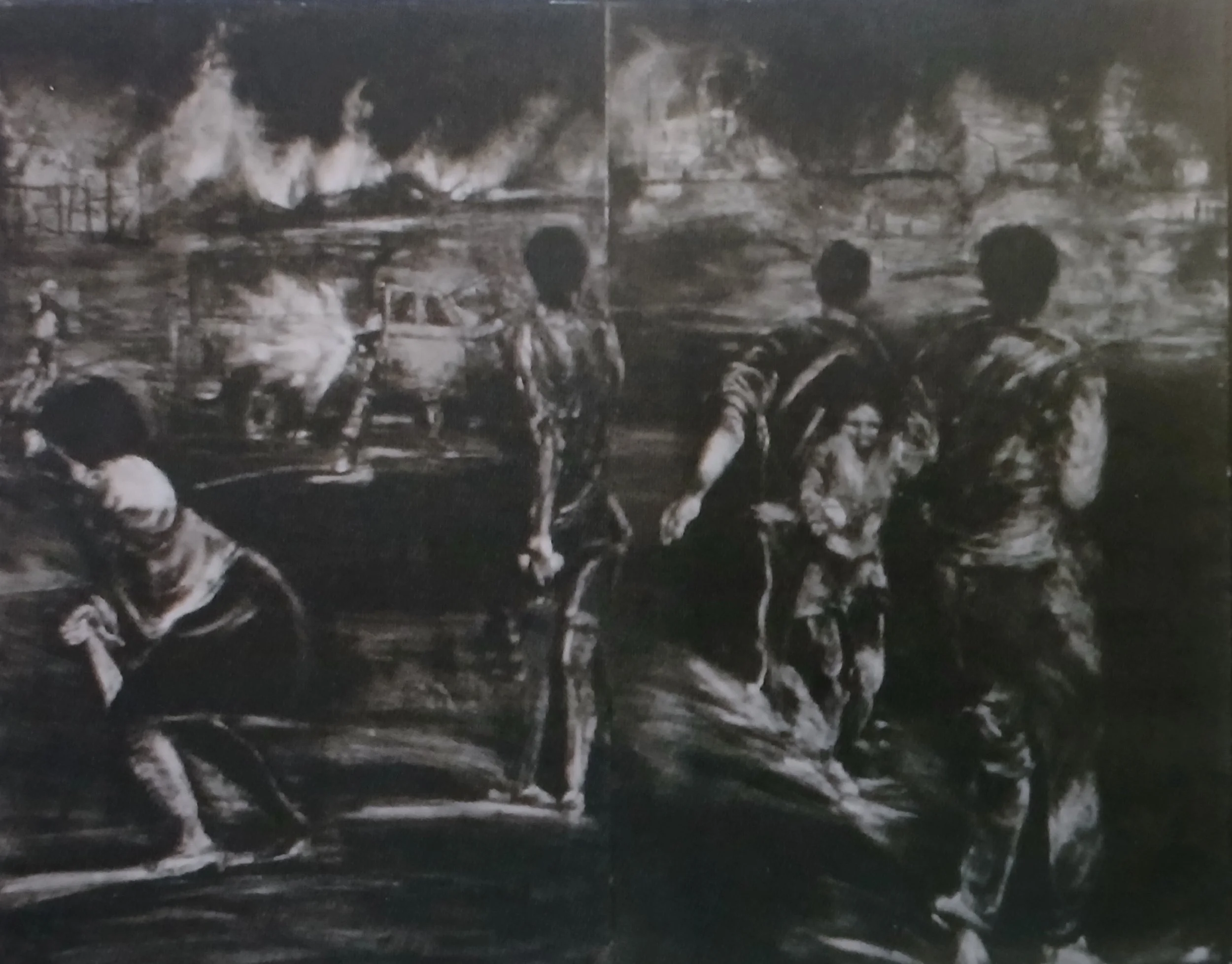 Panels from Alex under siege , 1988, Monotypes (referencing Afrapix photographs)