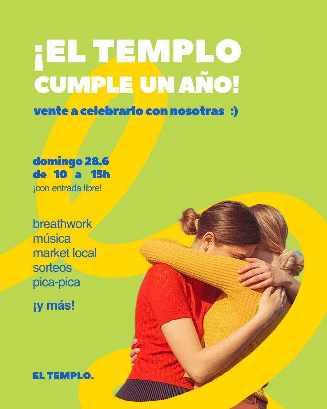 🩷un a&ntilde;o despu&eacute;s, seguimos pensando que la mejor parte de El Templo sois las personas que lo habit&aacute;is

por eso el domingo 28 de junio queremos abrir las puertas, sacar las sillas al patio, poner m&uacute;sica, compartir algo rico
