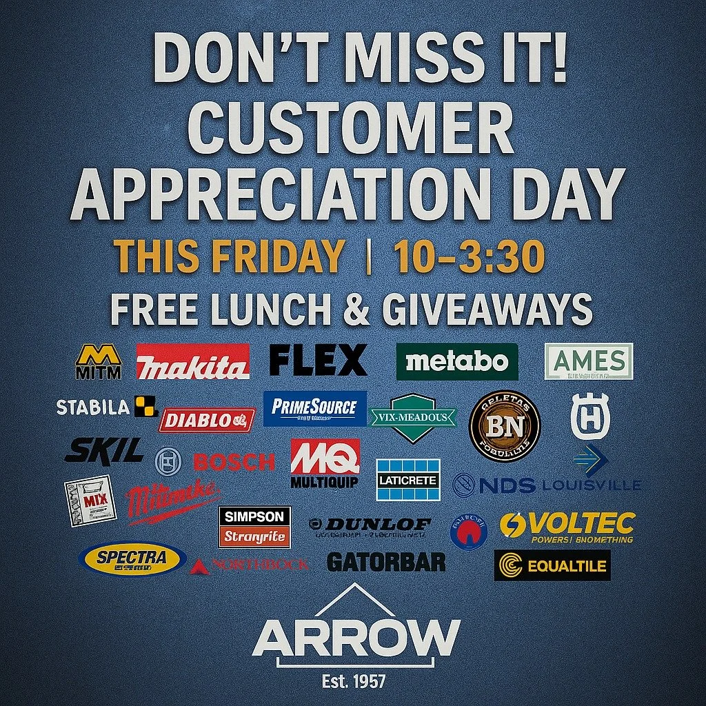 Don't Miss it Customer Appreciation Day This Friday 10/24/25 from 10-3:30 Free lunch and Giveawys.
#CAD #CustomerAppreciationDay #Tools #Food #Giveaways
#MFM #Makita #Flex #Metabo #Ames #Stabila #Diablo #Primesource #Stbaila #Diablo 
#BennerNawman #H