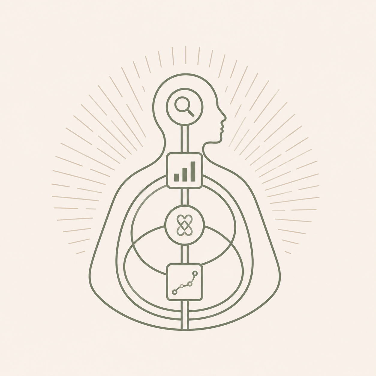 Line-art icoon van data-analyse en onbewuste patronen bij Rooted & Rise
