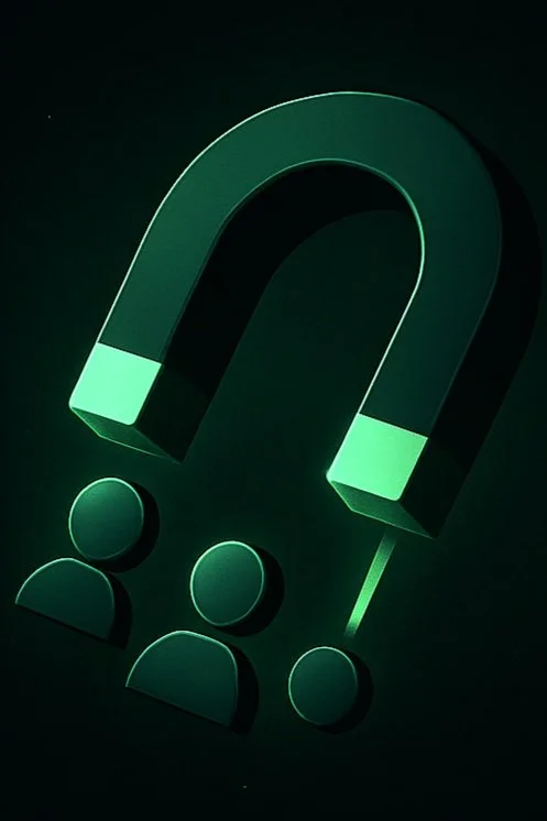 Green 3D question mark and three user icons on black background.