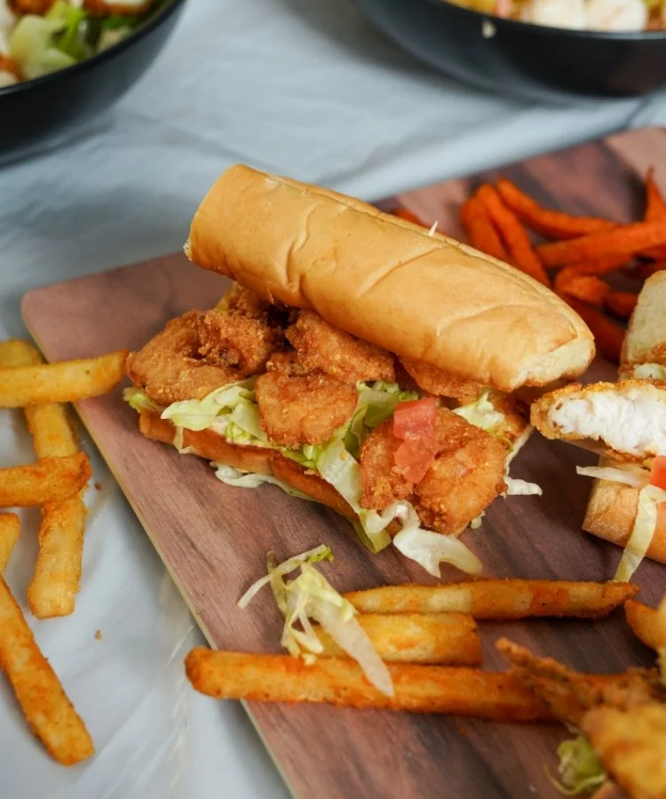 Shrimp Po' Boy with fries.