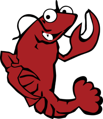 Hot n Juicy crawfish mascot smiling and waving.