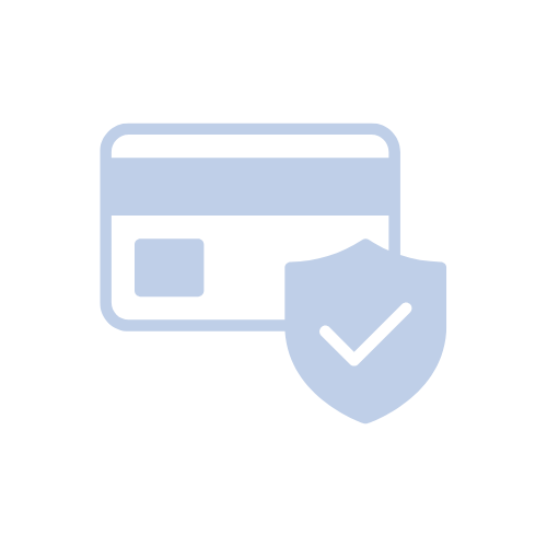 Icon of a credit card with a shield and checkmark indicating security or protection.
