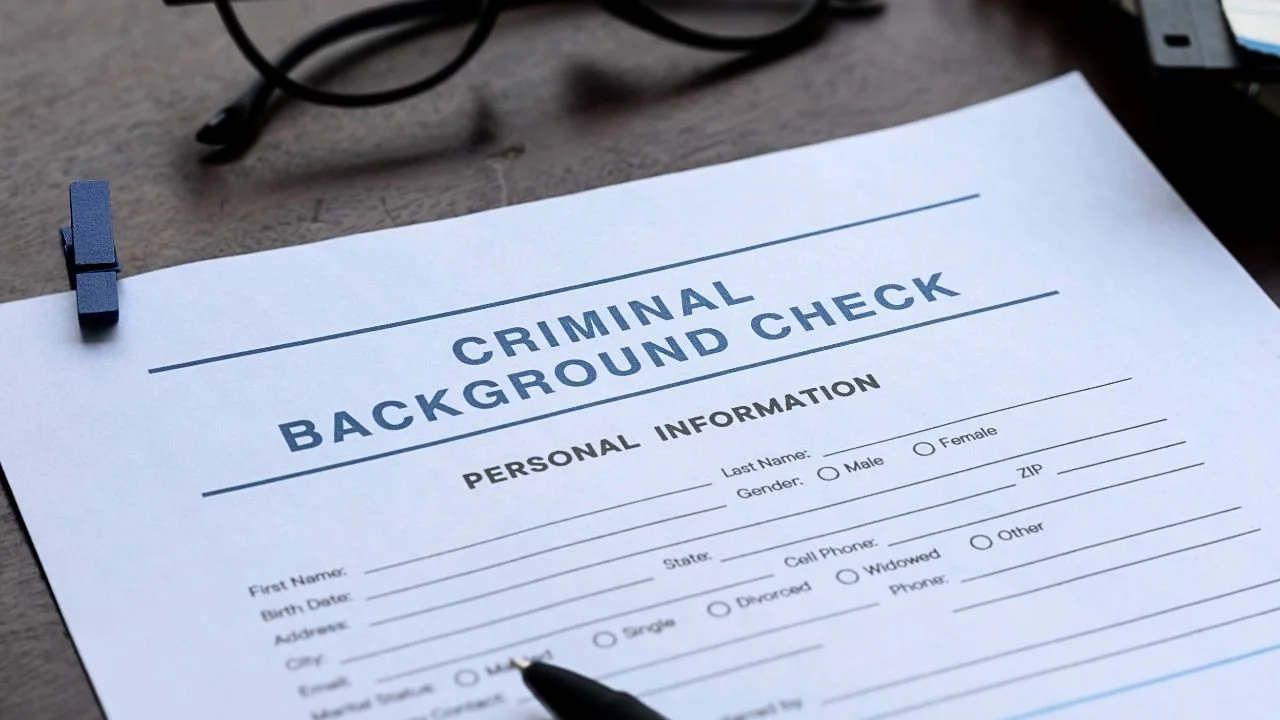 Criminal background check form used in employment screening and background checks.