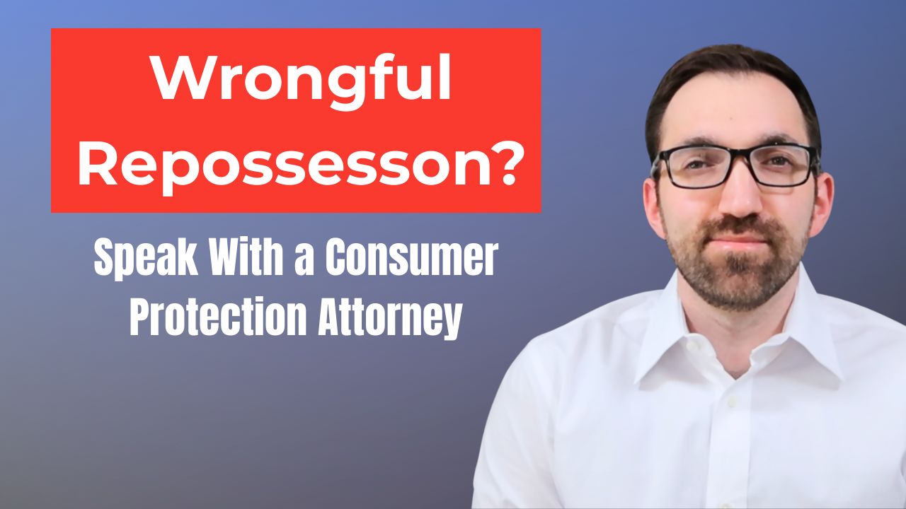 Wrongful repossession call to action with consumer protection attorney headshot
