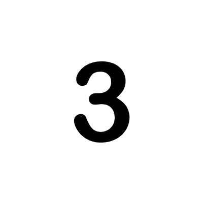 Number three on a white circular background