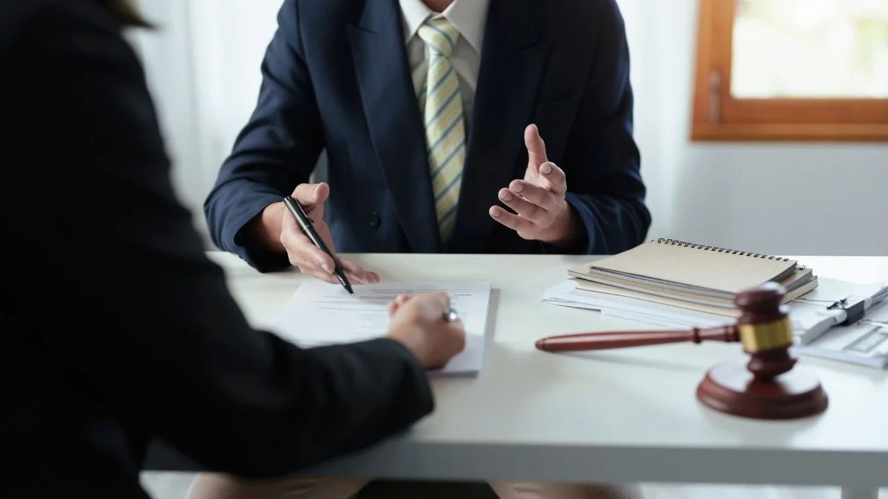Lawyer meeting with client about debt collection calls from 888-710-6818, discussing rights under the FDCPA.