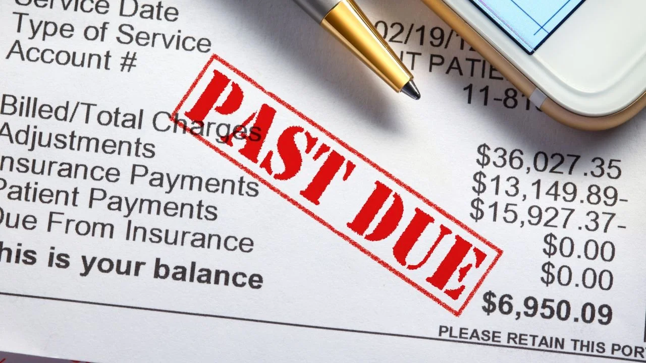 Medical bill stamped past due, representing debt sent to collections