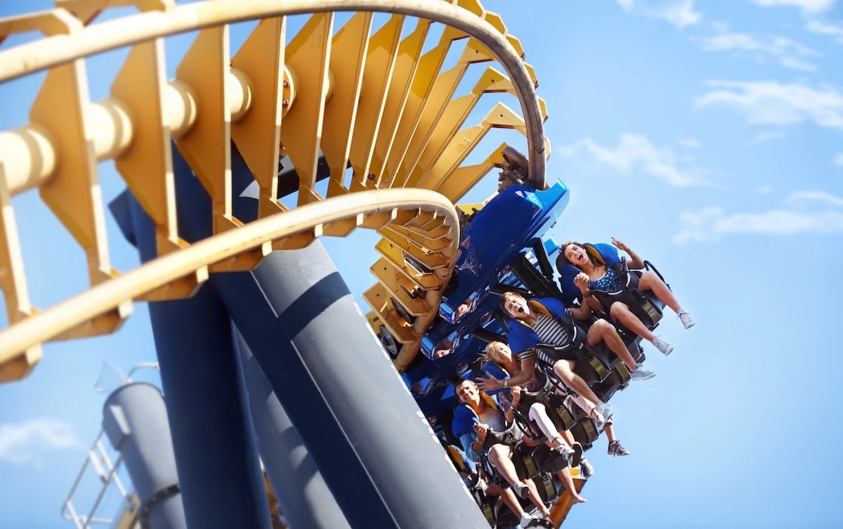 People riding a rollercoaster
