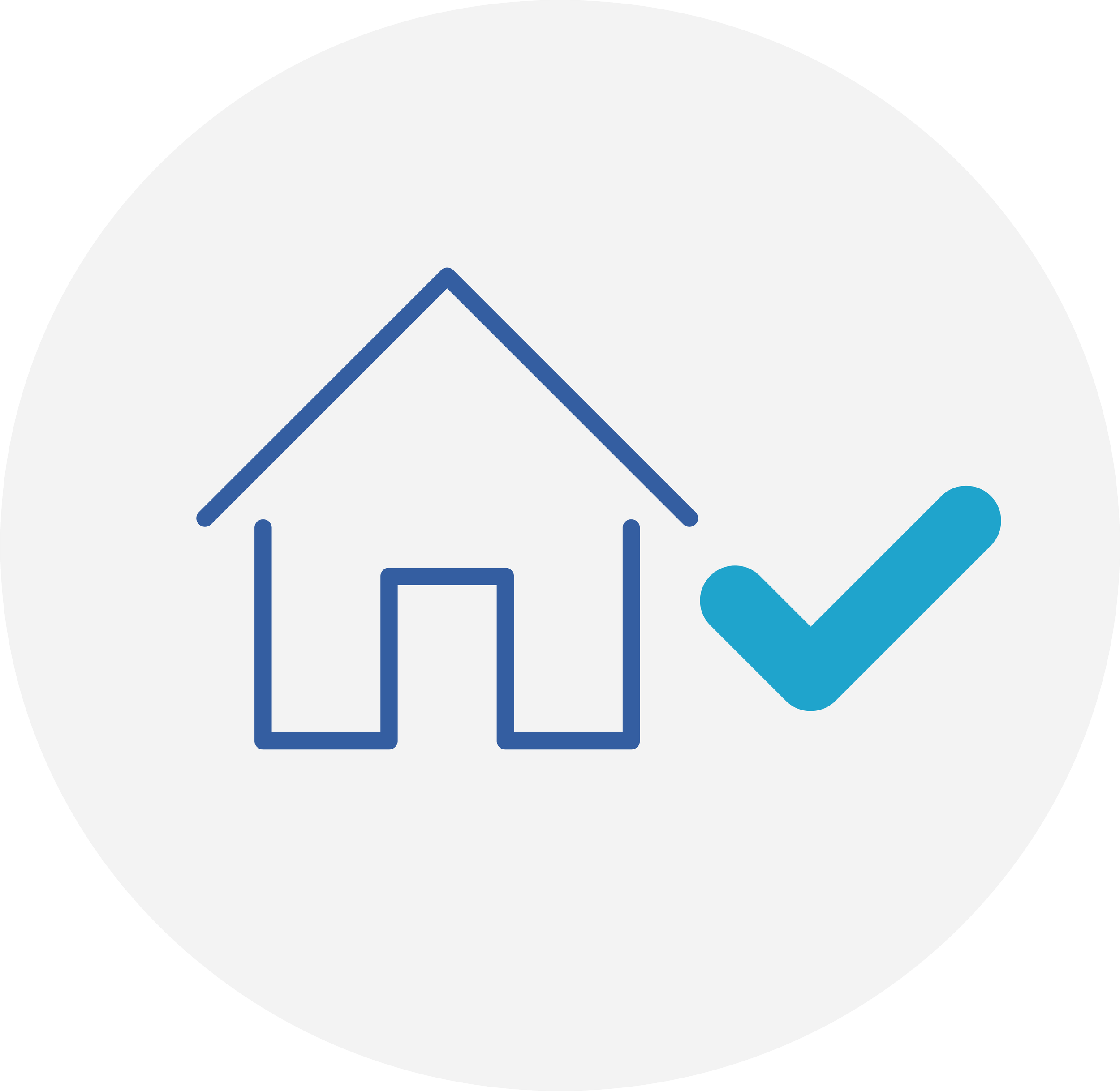 A blue house with a checkmark next to it
