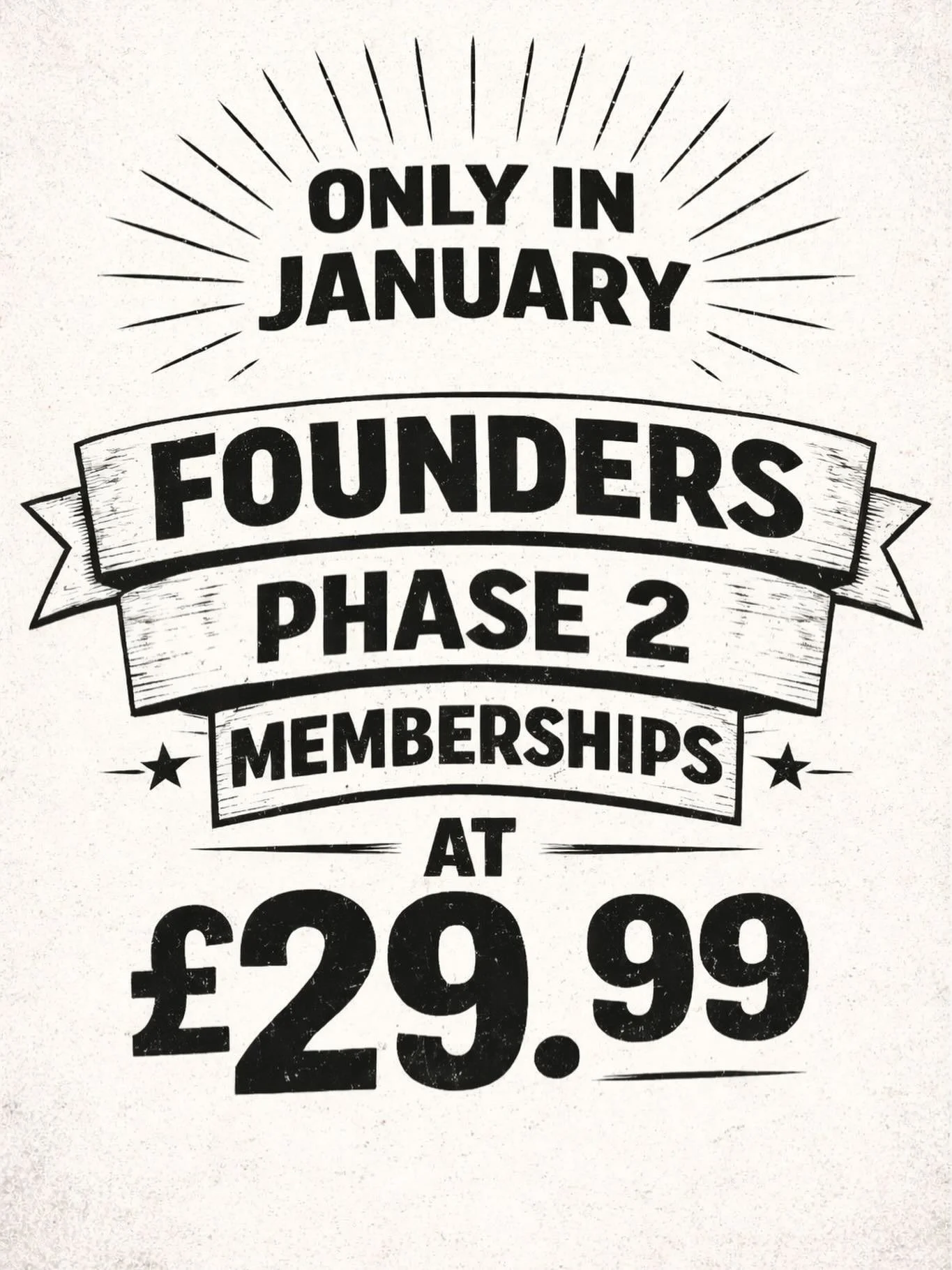Good news!!

For the month of January we are offering a Founders Phase 2 membership at &pound;29.99. Once signed up, this price will stay locked in until June 2026. 

24/7 Access
No contracts
Free induction
Free workout plans 

We still have so much 