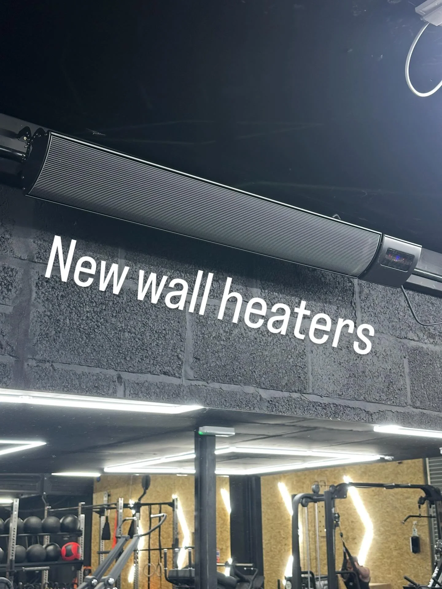 We have placed a few wall mounted heaters around the Gym today to test them out. They seem to do to job, so we have ordered more to spread around. This won&rsquo;t heat the room up loads, but will hopefully take the chill off.