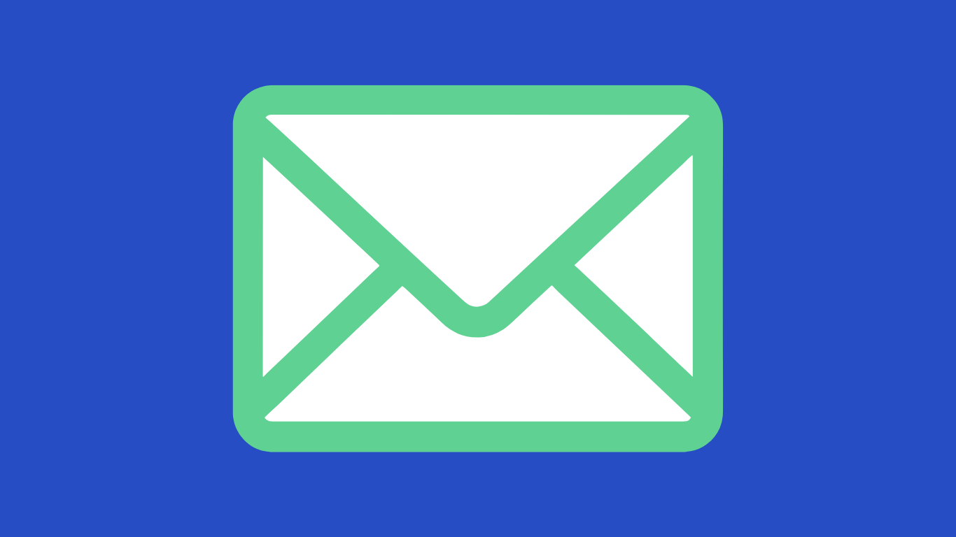 Blauer Hintergrund, davor ein Brief-Symbol. Grüne Umrandung, weiße Innenfläche