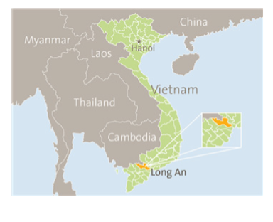 Karte von Vietnam. Der Ort Long An ist visuell hervorgehoben