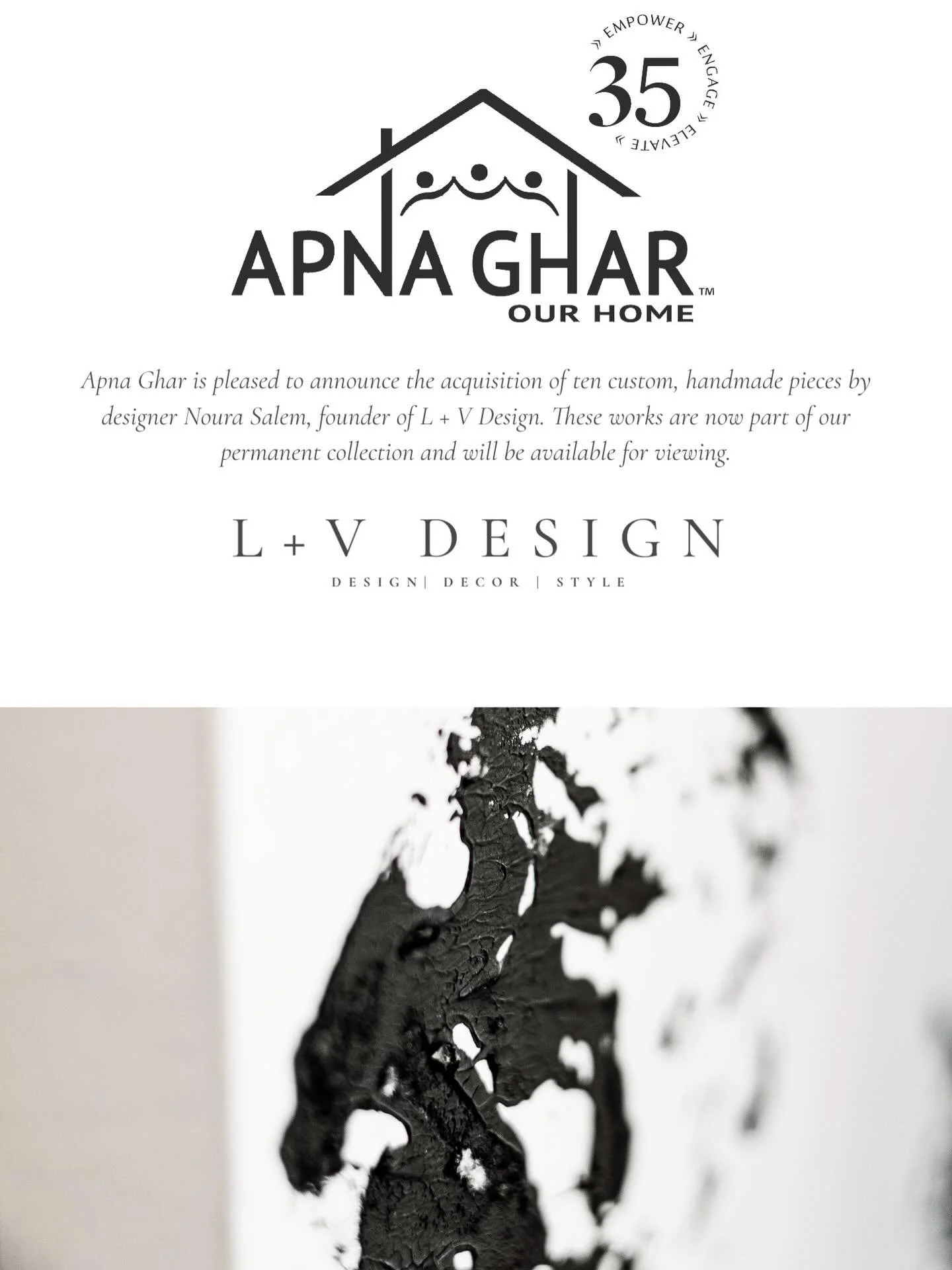 We are very pleased to announce that ten of our handmade art pieces will be available for viewing and permanent collection at Apna Ghar, a nonprofit organization dedicated to advancing human rights. Apna Ghar provides critical, comprehensive, cultura