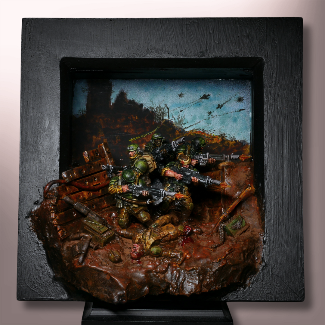 'The Trench', Based On The 3rd Edition Imperial Guard Codex Cover Art - Framed Diorama