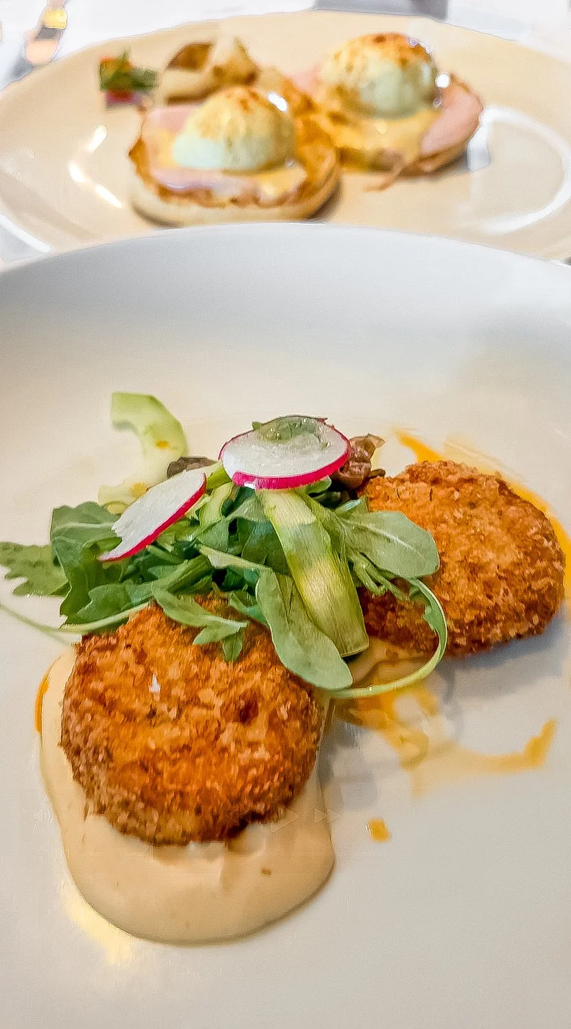 Crab and Hot Smoked Salmon Cakes in the Main Dining room