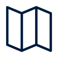 Outline of a folded map in dark blue.