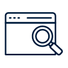 Web browser window with a magnifying glass icon