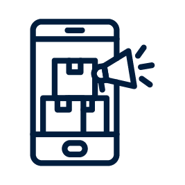 Smartphone with a megaphone icon and package boxes on the screen