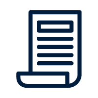 Icon of a rolled-up newspaper with text lines on the front