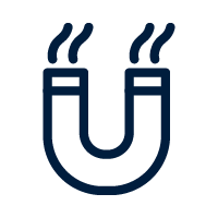 Blue line illustration of a horseshoe magnet with crow's foot shape.