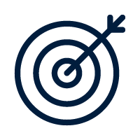 A stylized target with an arrow hitting the bullseye, representing precision or goal achievement.