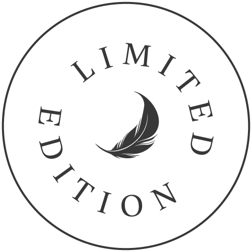 A circular logo with the words 'Limited Edition' around the edge and a feather in the center.