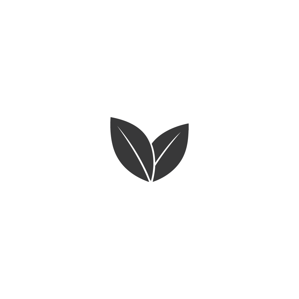 Black background with a small green leaf icon in the center.