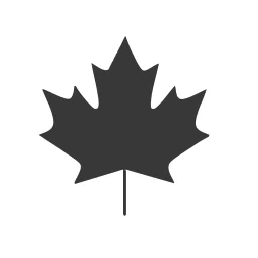 Black-and-white silhouette of a maple leaf. Random black background.