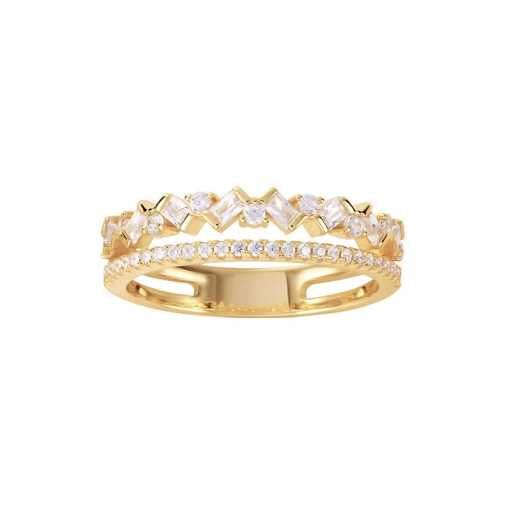 14k Gold Plated CZ Double Band Ring