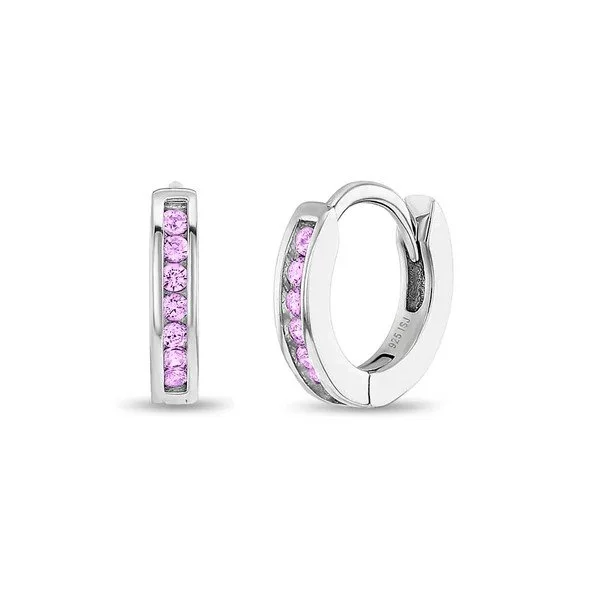 Sterling Silver Pink CZ Children's Hoop Earrings