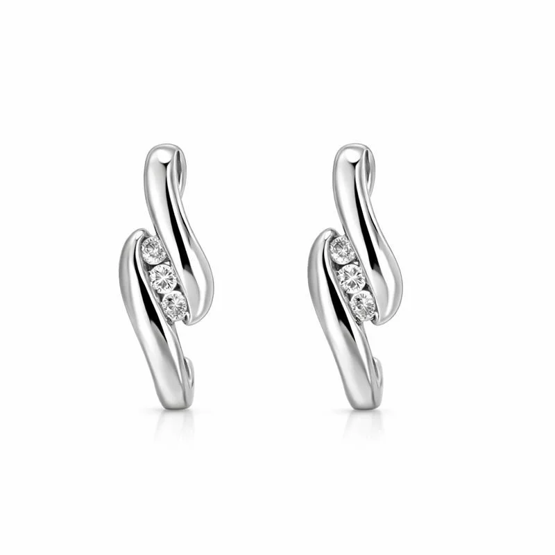 Sterling Silver Channel Set Diamond Stud Earrings