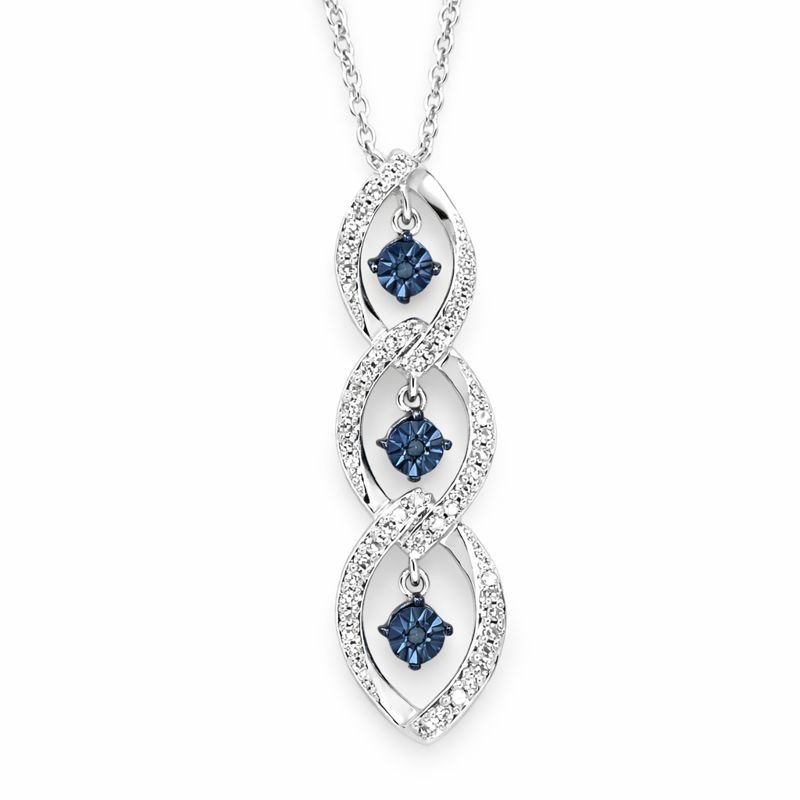 Sterling Silver Blue & White Diamond Motion-Set Three-Tier Pendant Necklace